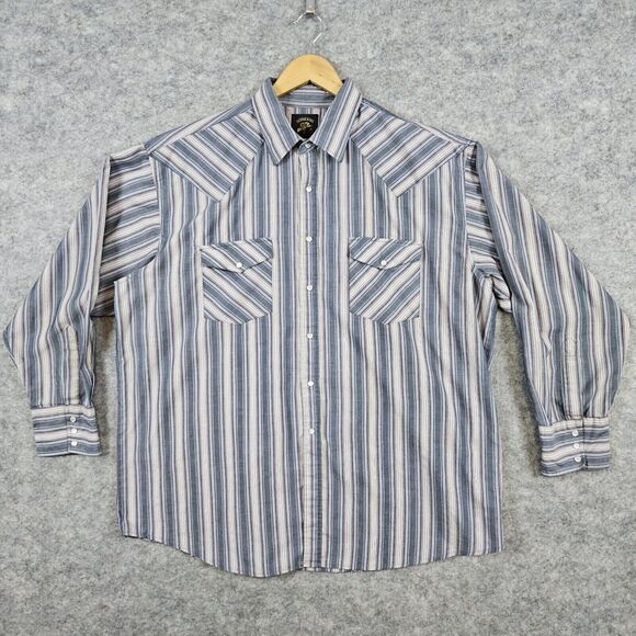 Saddle King Men's Western Pearl Snap Size 17‎ 1/2 Striped Cowboy Shirt Rodeo - Picture 1 of 13